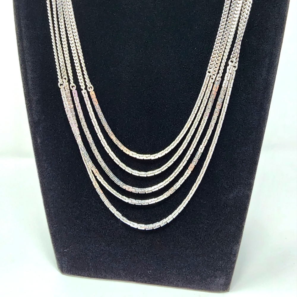 Vintage Monet Multi Strand Silver Box Chain Necklace - Picture 9 of 14